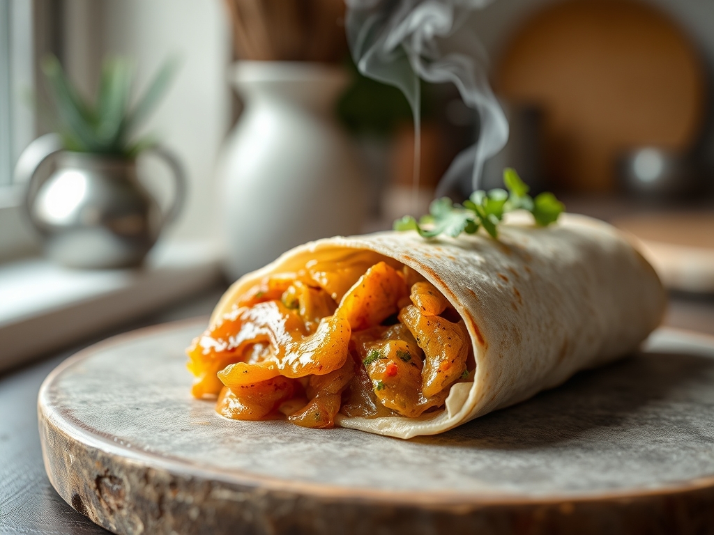 Fruehstuecks Burrito mit Gesicht